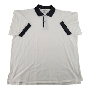 Prima White Polo Shirt Size L Black Collar Cotton Short Sleeve